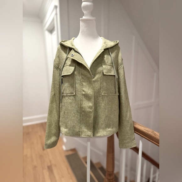 NWOT Anthropologie Avec Les Filles Tweed Cropped Hooded Jacket • Artichoke • M - Picture 3 of 12